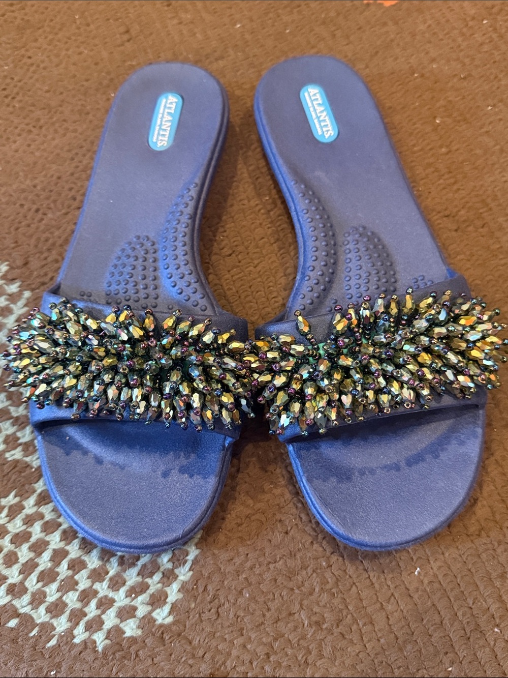 Atlantis Paradise Island - OKA b. Navy Slide Sandals with Multicolor Beading
